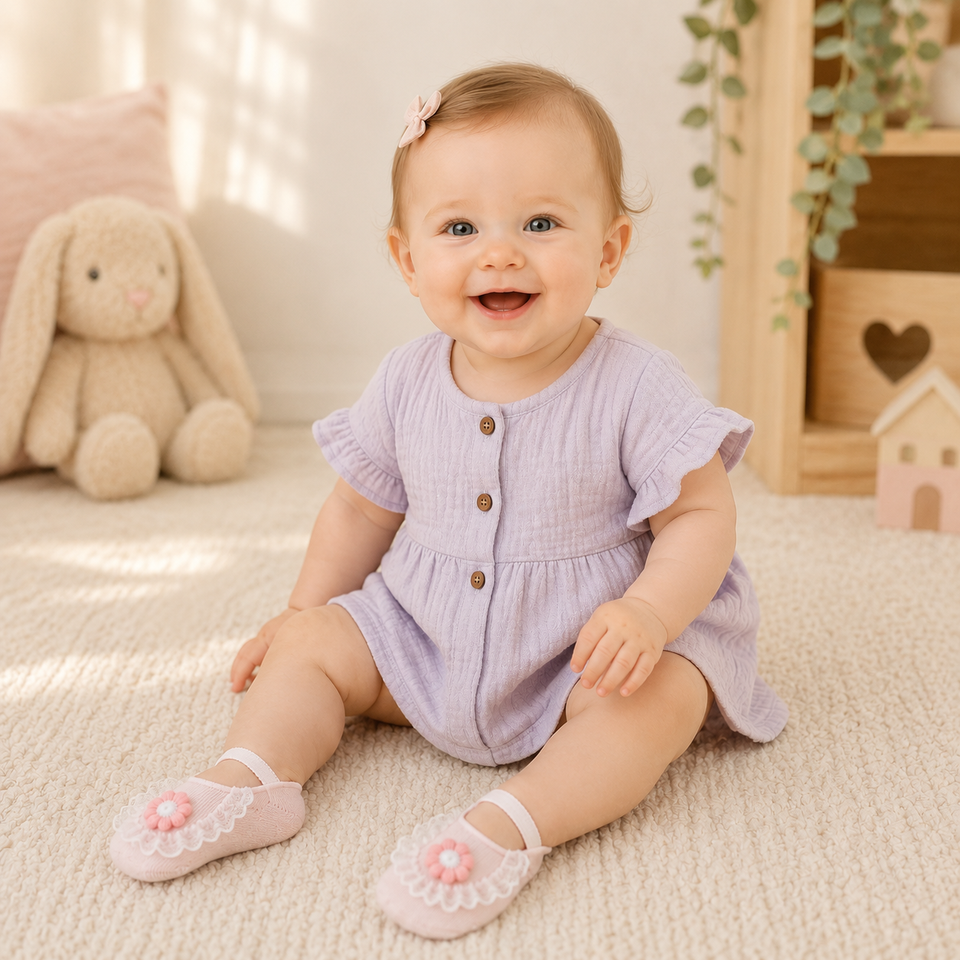 SweetFeet – Zacht & Schattig – Baby Sokken met Bloemen en Kanten