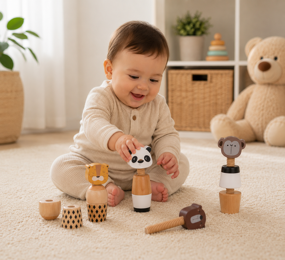 WoodyFriends – Motoriek & Plezier – Houten Dier Stapelspeelgoed