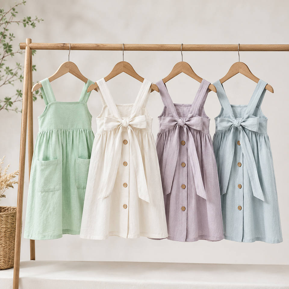 BloomGrace – Schattig & Comfortabel – Kinder Jurk met Strik & Verstelbare Schouderbanden