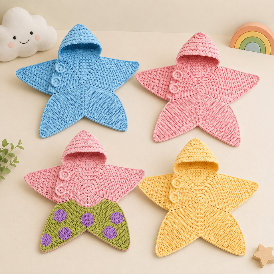 CozyStar – Zacht & Handgemaakt – Gebreid Baby Jumpsuit met Stervormig Ontwerp