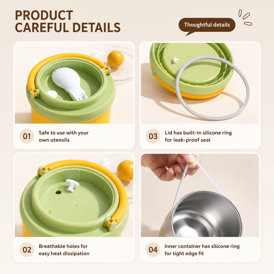MealMate – Praktisch & Geïsoleerd – RVS Lunchkom met Lepel