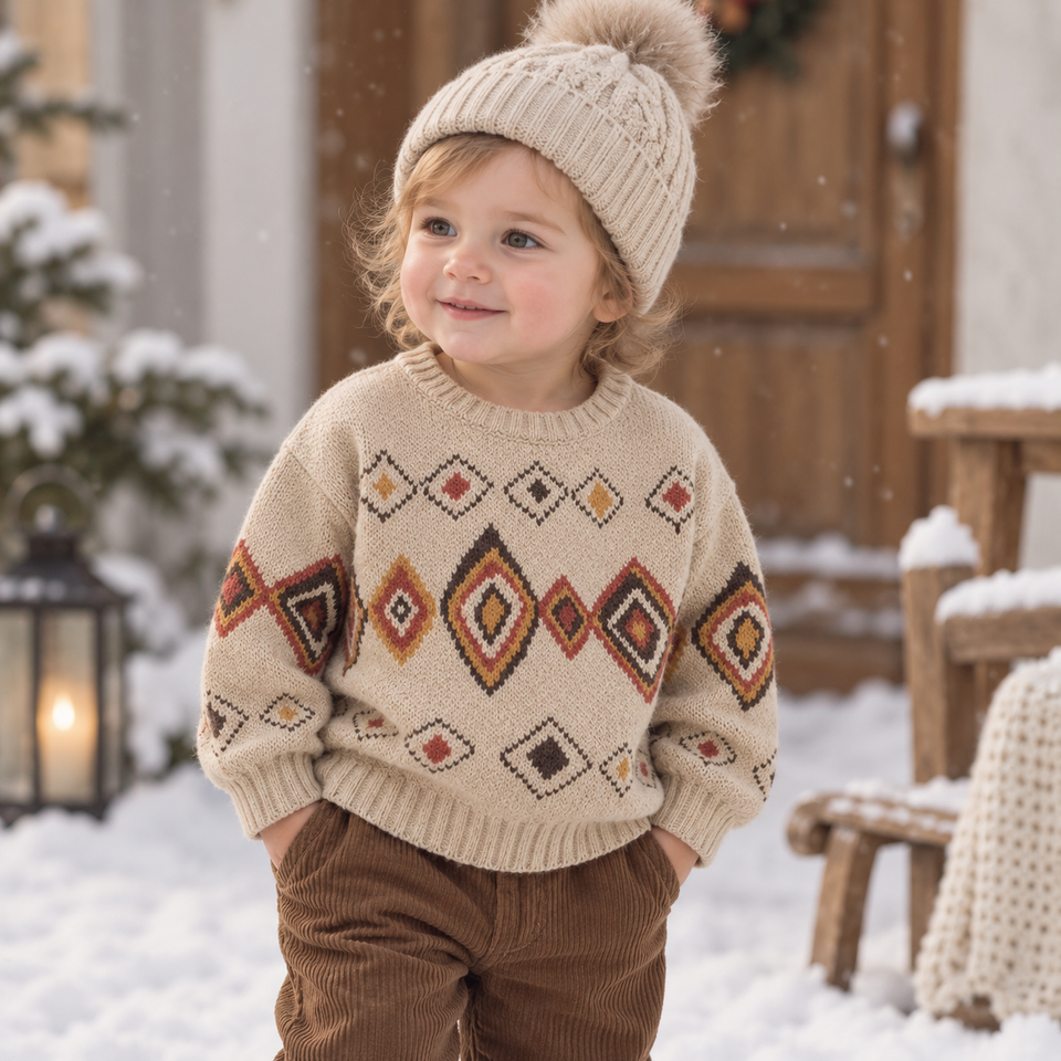 LittleRetro – Warm & Stijlvol – Gebreide Kindertrui met Diamantmotief