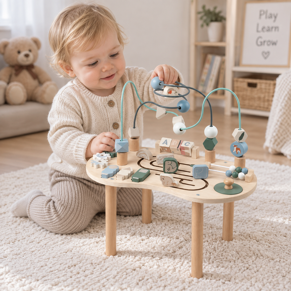 WoodMaze – Speels & Leerzaam – Houten Activiteitentafel met Kralenlabyrint