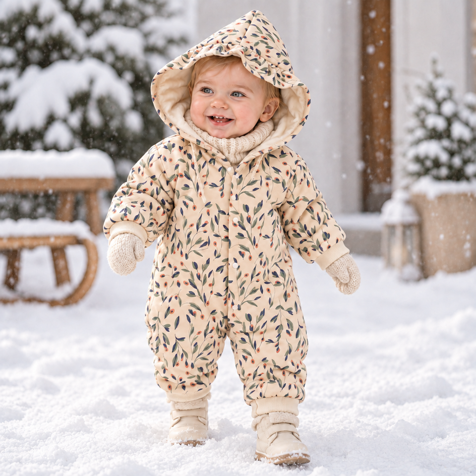 FloraCozy – Zacht & Warm – Baby Meisjes Winterromper met Bloemen