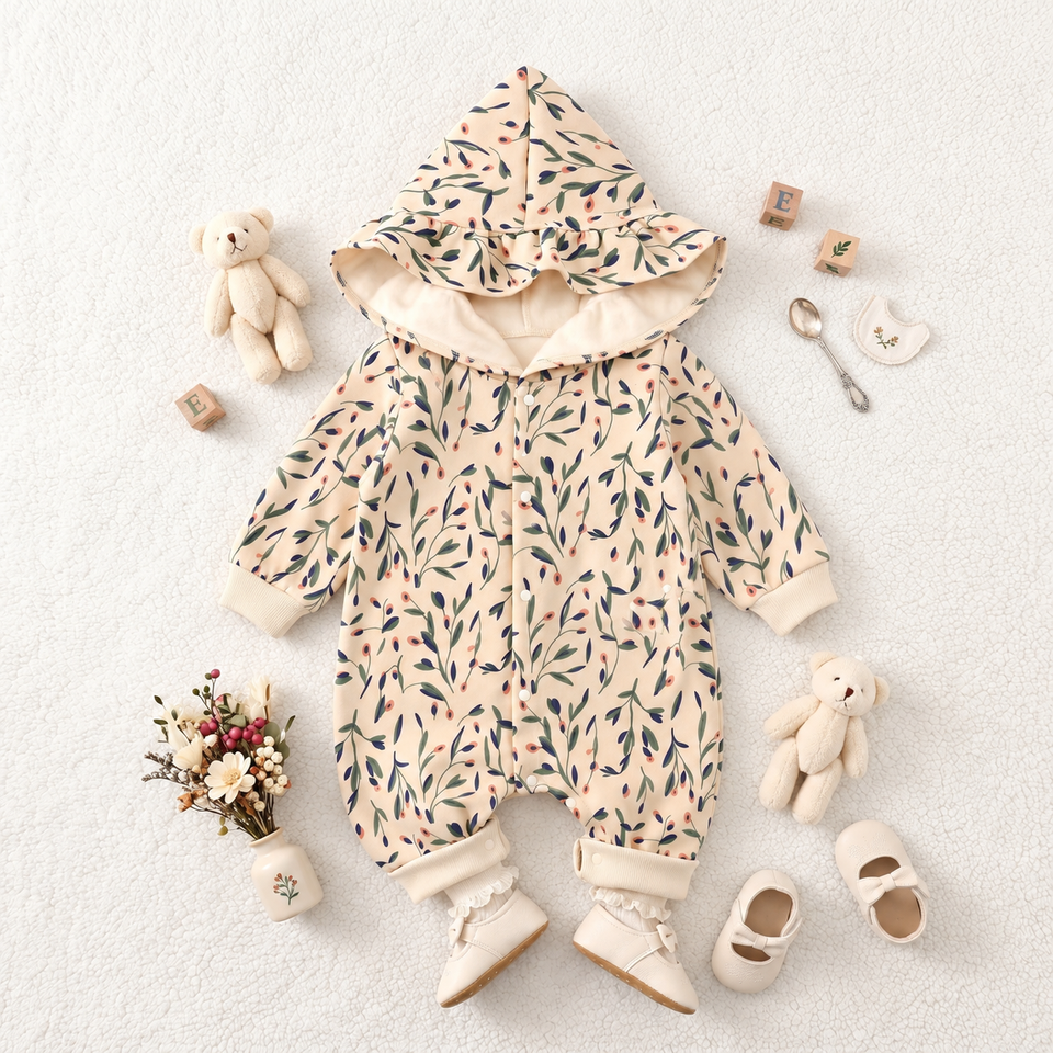 FloraCozy – Zacht & Warm – Baby Meisjes Winterromper met Bloemen