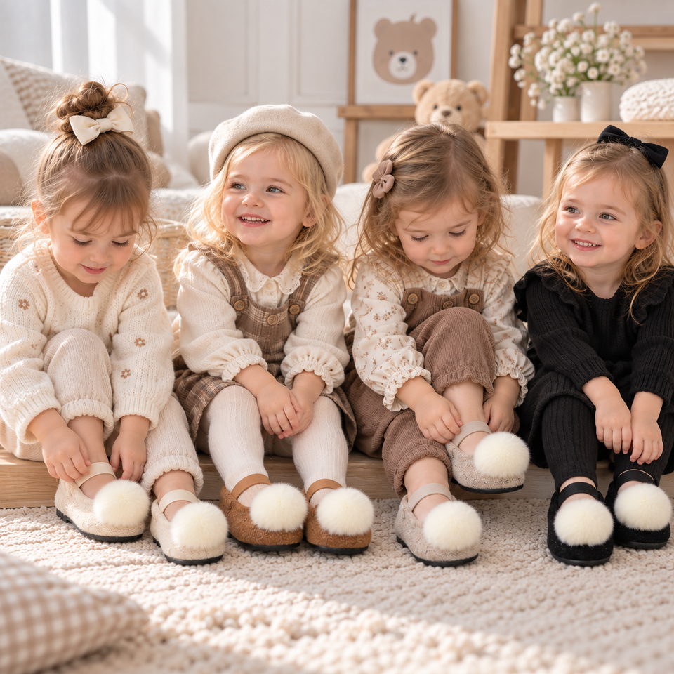 SoftSteps –  Warm & Zacht – Meisjes Schoentjes met Pluche Pompon