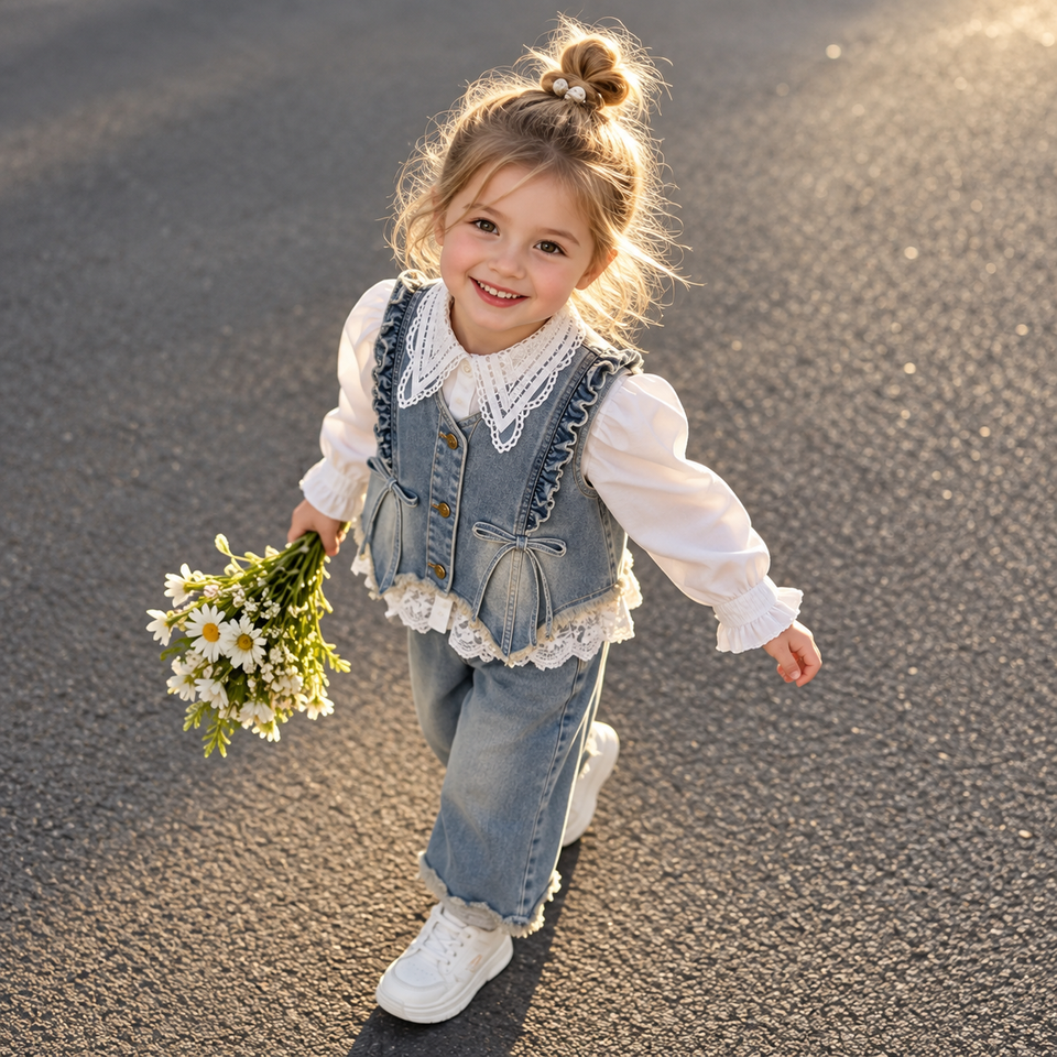 DenimBelle – Trendy & Schattig – 3-Delige Kinder Set met Denim