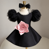 LittleRose – Elegant & Feestelijk – Meisjes Jurk met 3D Bloem en Pofmouwen