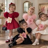 LittleRose – Elegant & Feestelijk – Meisjes Jurk met 3D Bloem en Pofmouwen
