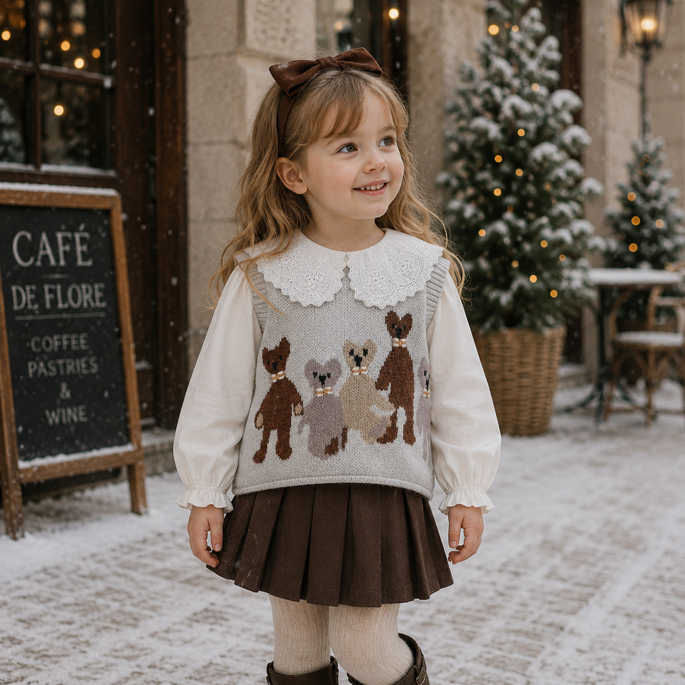 PrettyLayers – Lief & Stijlvol – Meisjes 3-Delige Set met Rok, Blouse en Gebreid Vest