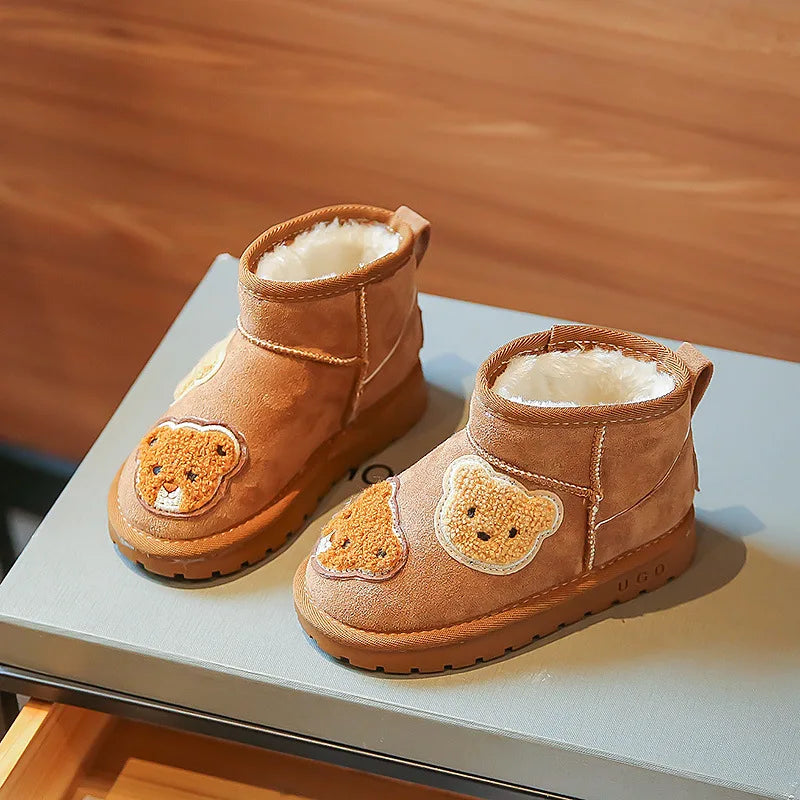 Mini Fashion - Suède Bruin Enkellaars met Beren