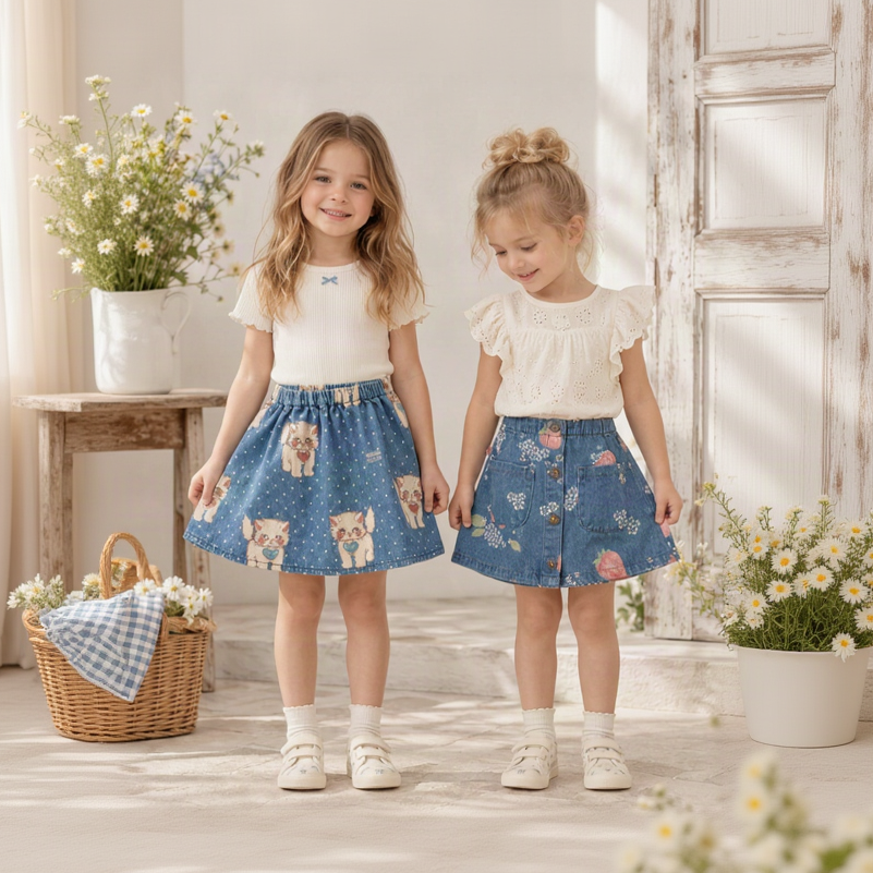 DenimCutie – Vrolijk & Comfortabel – Meisjesrokje van Denim met Print