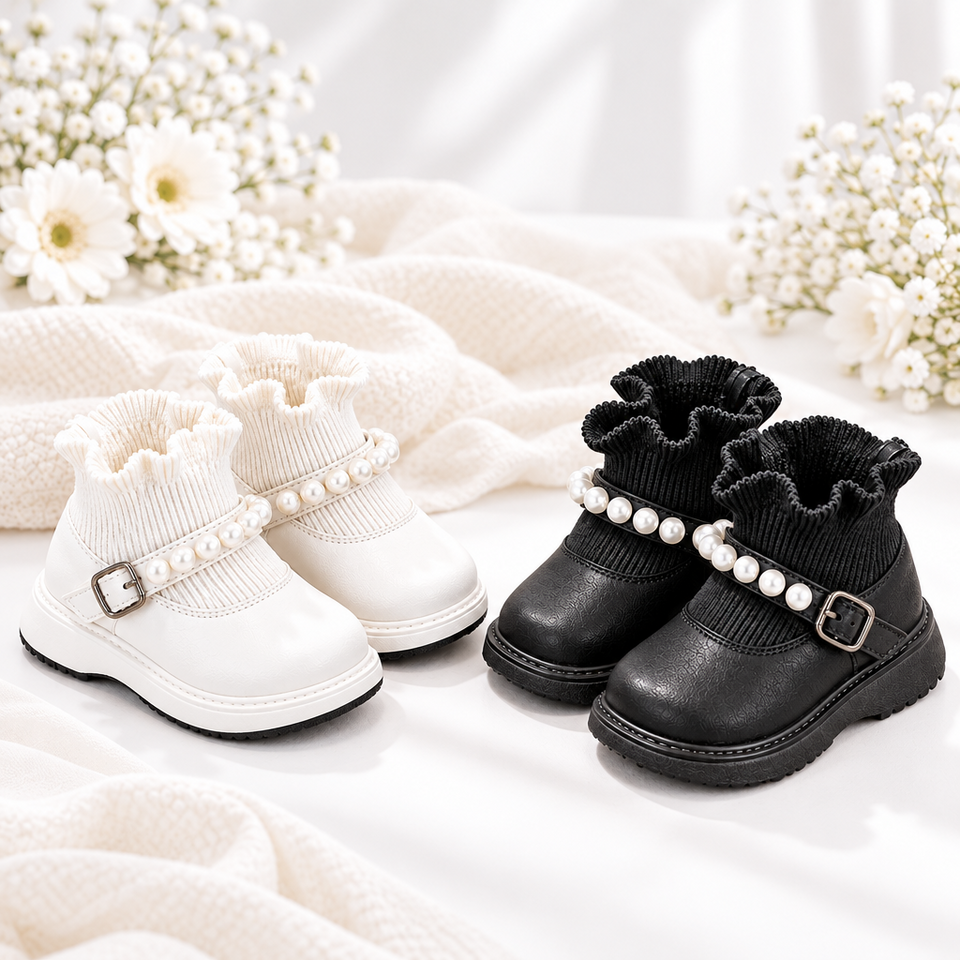 PearlCharm – Elegant & Schattig – Kinder Enkellaarsjes met Pareldetails