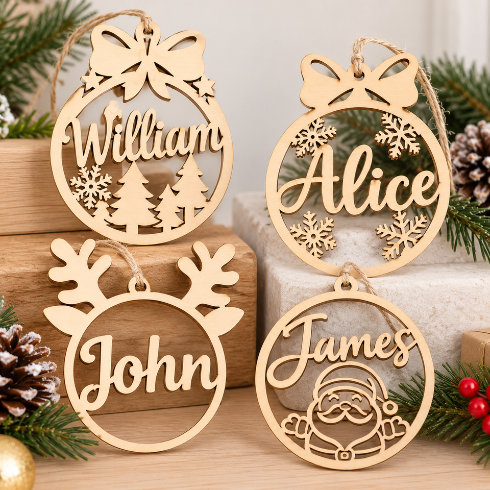 ChristmasName – Persoonlijk & Feestelijk – Houten Kersthanger met Naam