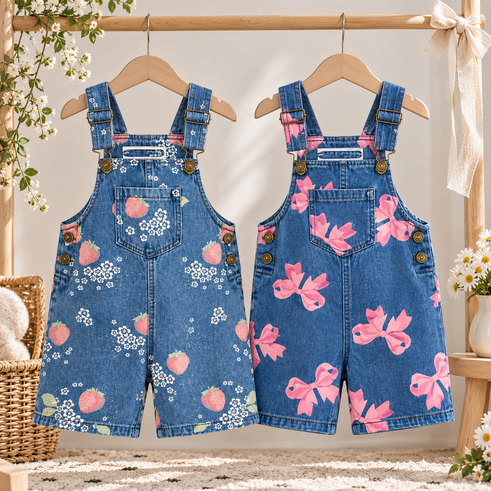 DenimCharm – Vrolijk & Comfortabel – Kinder Tuinbroek met Speelse Print