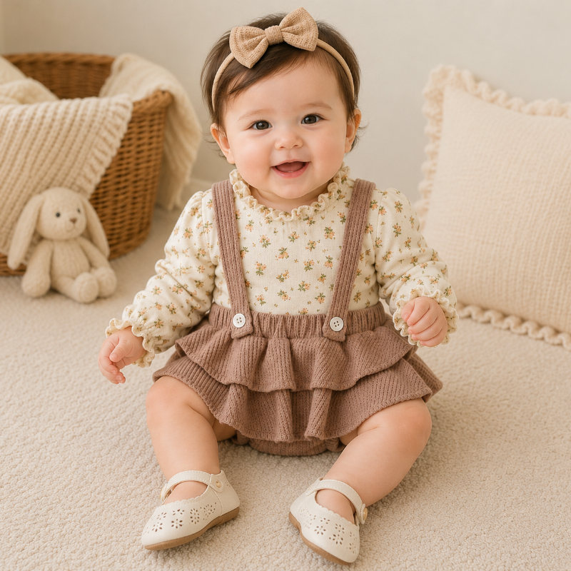SweetPea – Baby Meisjes Outfit Met Ruffle En Bloemenprint