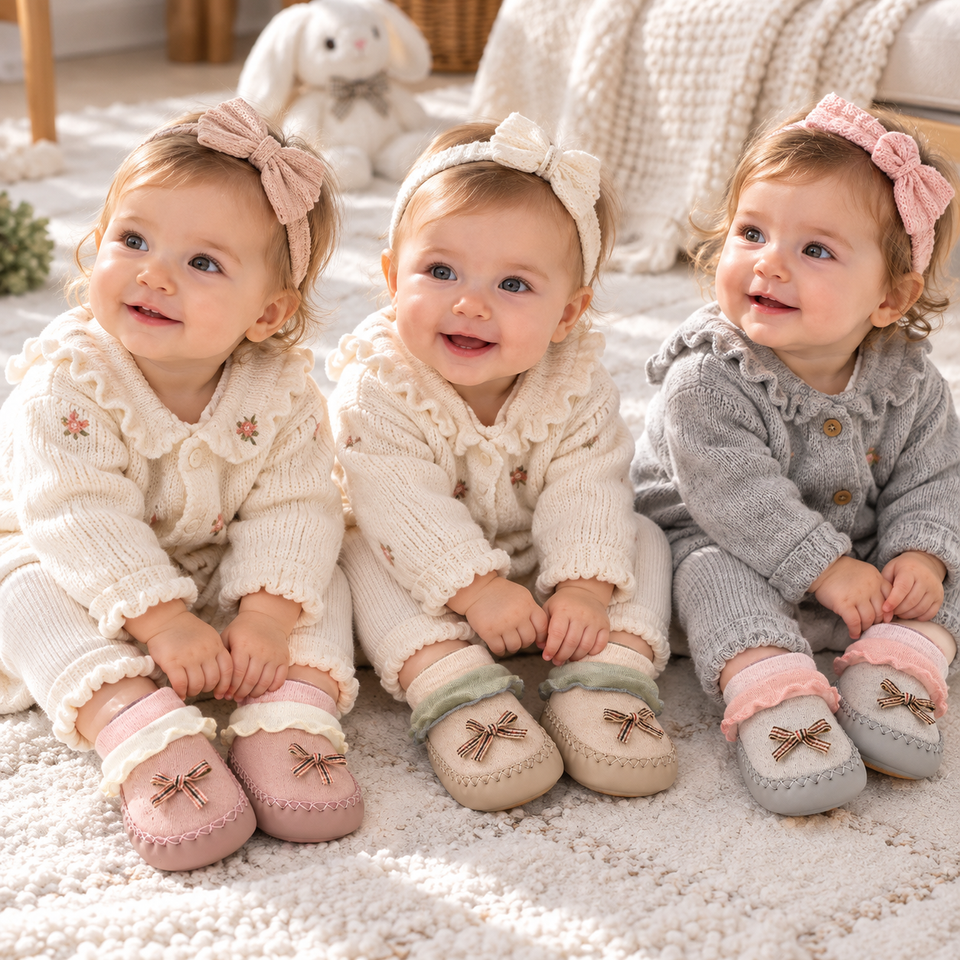 TinyFeet – Zacht & Ademend – Antislip Schoentjes met Strik