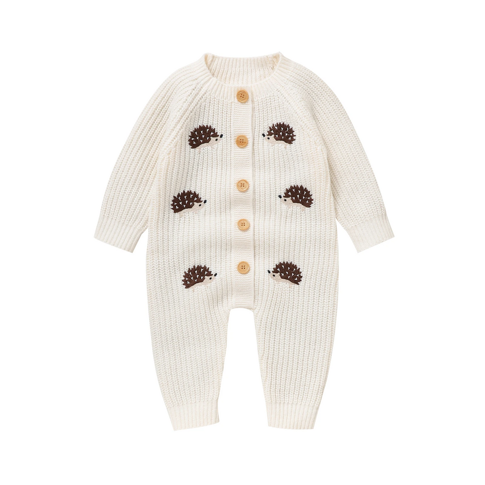 CozyHedge – Zacht & Warm – Gebreid Baby Jumpsuit met Egelprint