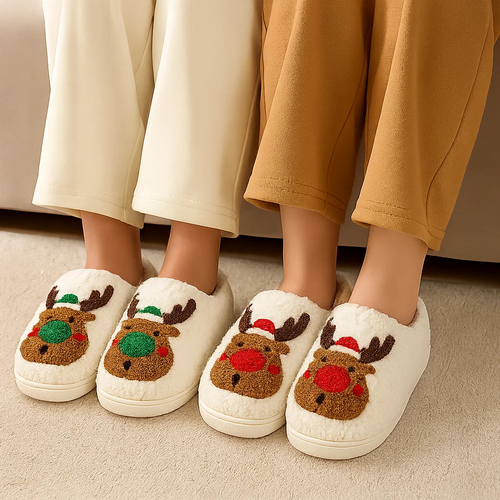 Noordlicht – Warm & Feestelijk – Pluche Kerstpantoffels met motief