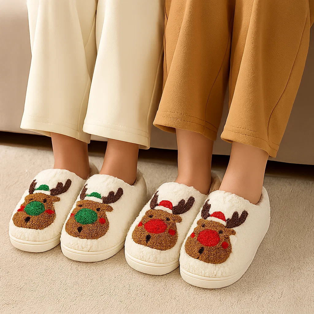 Noordlicht – Warm & Feestelijk – Pluche Kerstpantoffels met motief