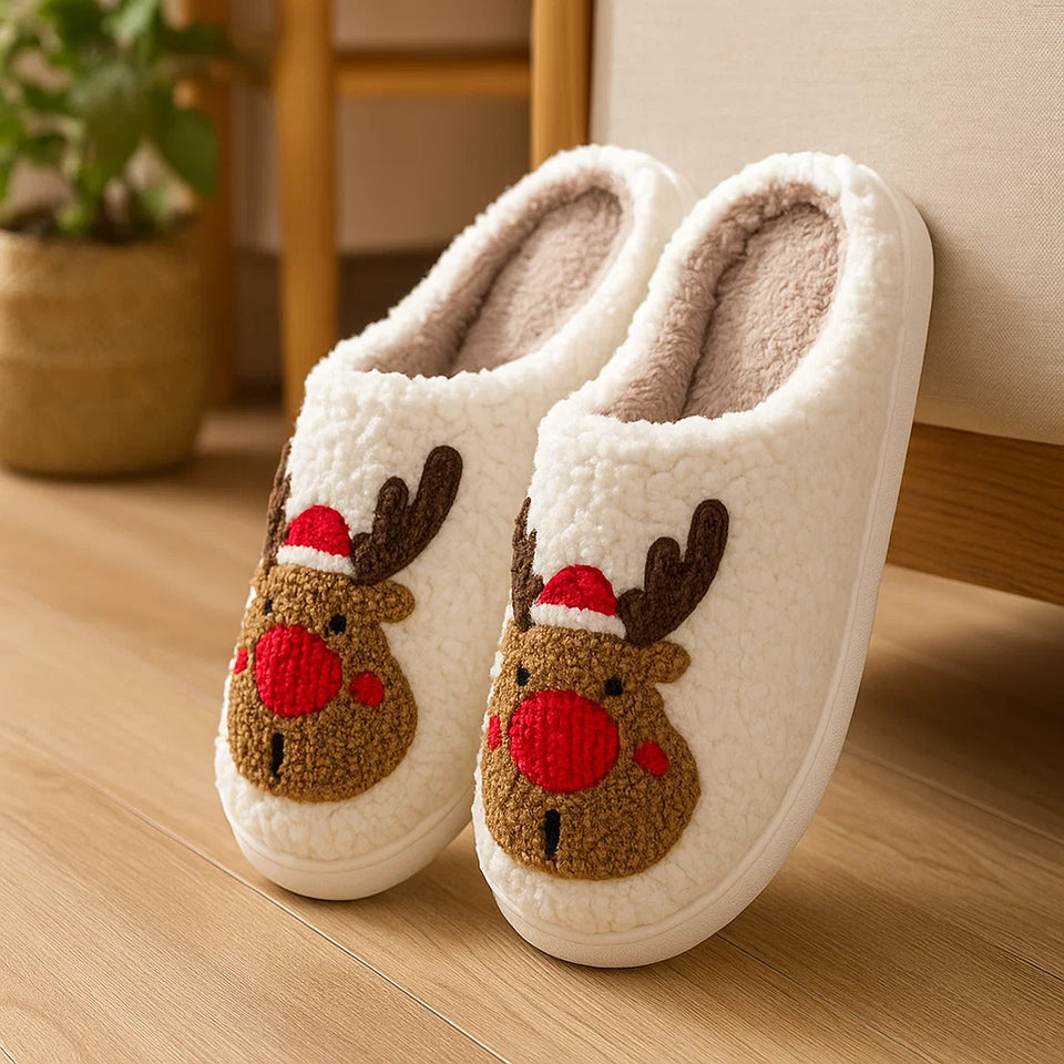 Noordlicht – Warm & Feestelijk – Pluche Kerstpantoffels met motief