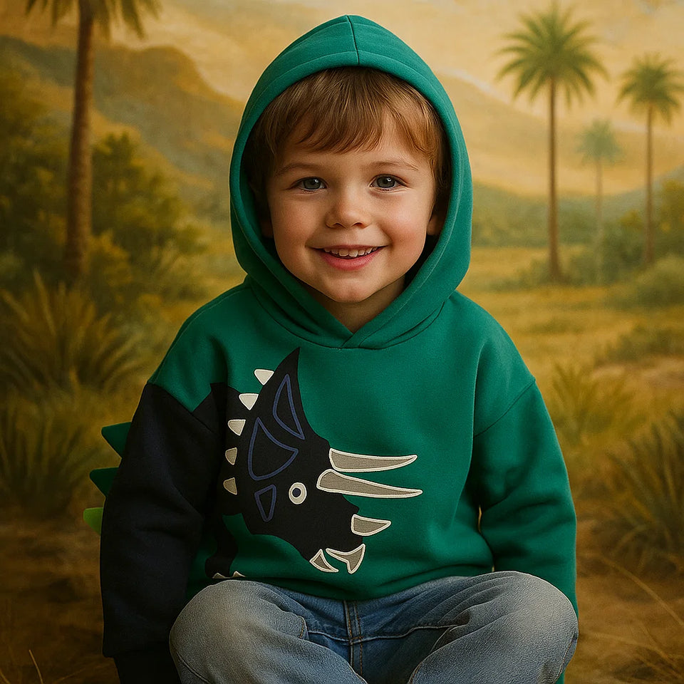 DinoStyle – Warm & Ademend – Hoodie met Triceratops Print