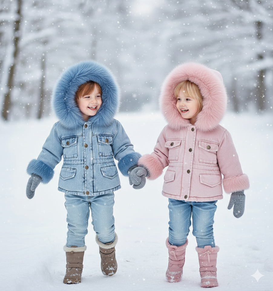 FurDream – Denim Look – Winterjas met Capuchon