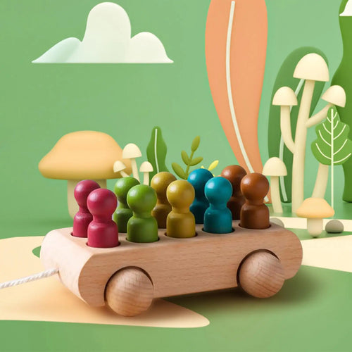 Pop & Roll – Motoriek & Fantasie – Houten Poppen Auto Set