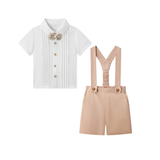 LittleDandy – Klassiek & Elegant – Katoenen Shorts met Bretels, Strikje & Overhemd