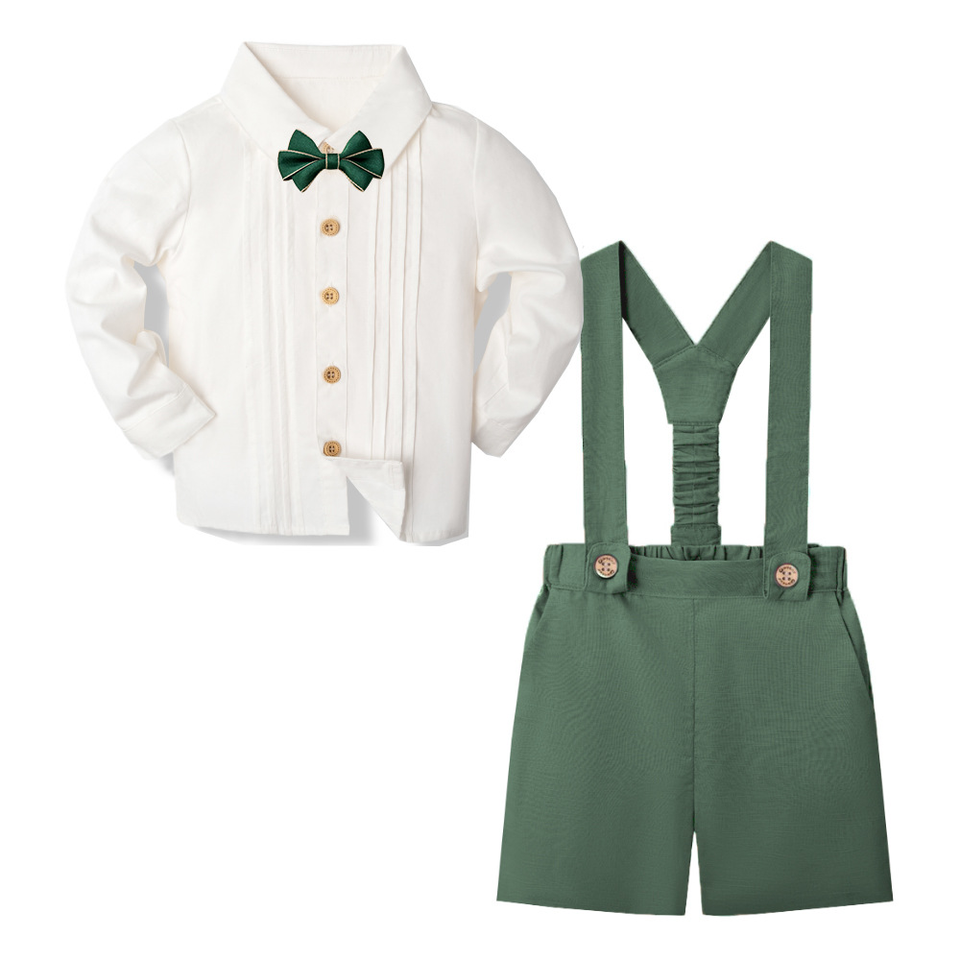 LittleDandy – Klassiek & Elegant – Katoenen Shorts met Bretels, Strikje & Overhemd