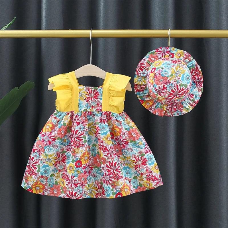 Mini Fashion™ - Schattig Bloemen Ontwerp - Meiden Jurk met hoed