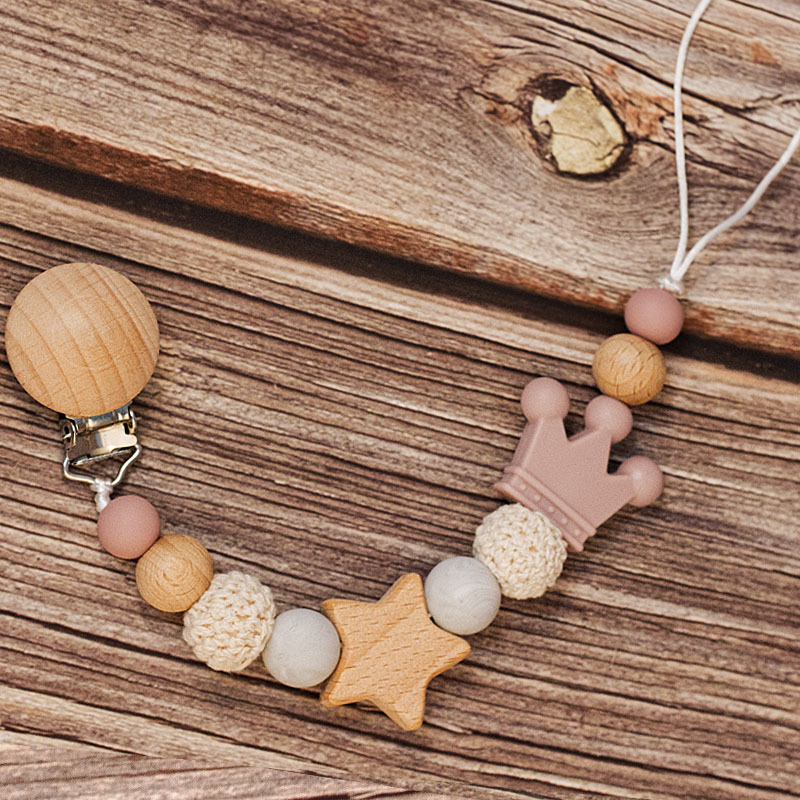 Baby Pacifier Holder – Met Naam – Gepersonaliseerde Houten & Siliconen Kralen