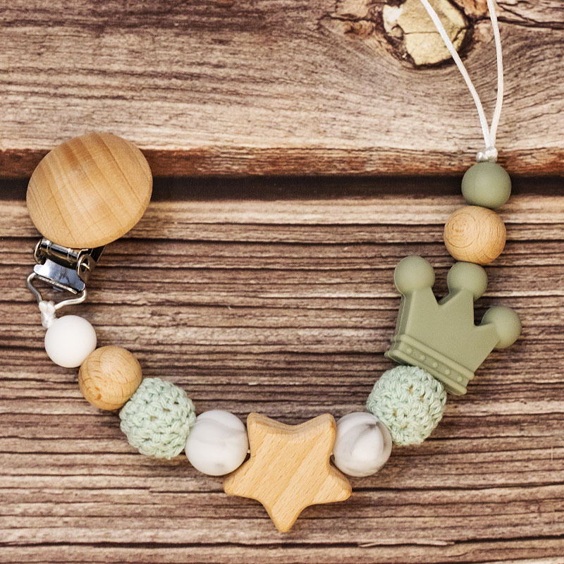 Baby Pacifier Holder – Met Naam – Gepersonaliseerde Houten & Siliconen Kralen