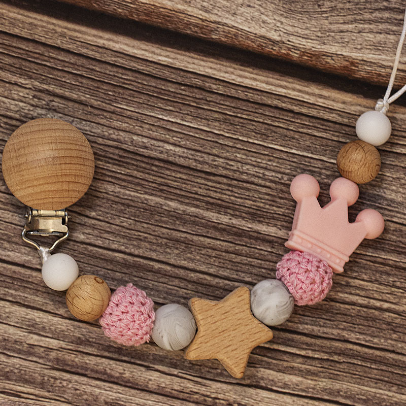 Baby Pacifier Holder – Met Naam – Gepersonaliseerde Houten & Siliconen Kralen