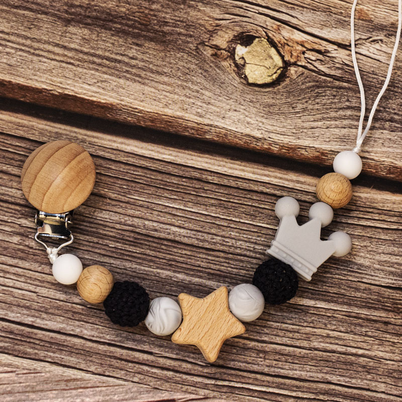 Baby Pacifier Holder – Met Naam – Gepersonaliseerde Houten & Siliconen Kralen