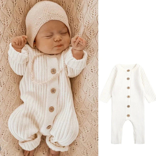 Mini fashion™ - Zachte 'Knitted' Katoenen Stof - Gebreide Romper