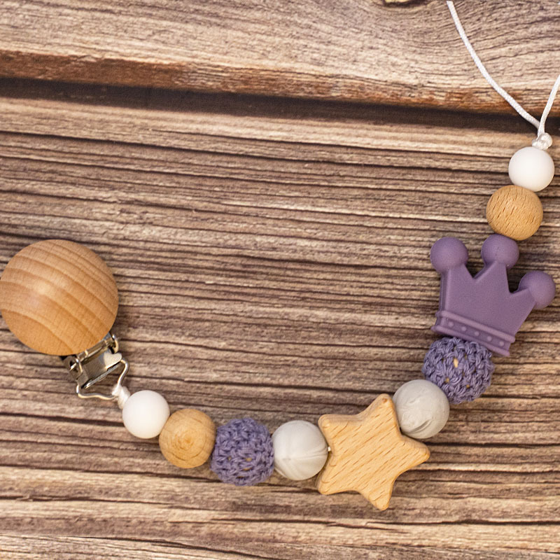 Baby Pacifier Holder – Met Naam – Gepersonaliseerde Houten & Siliconen Kralen