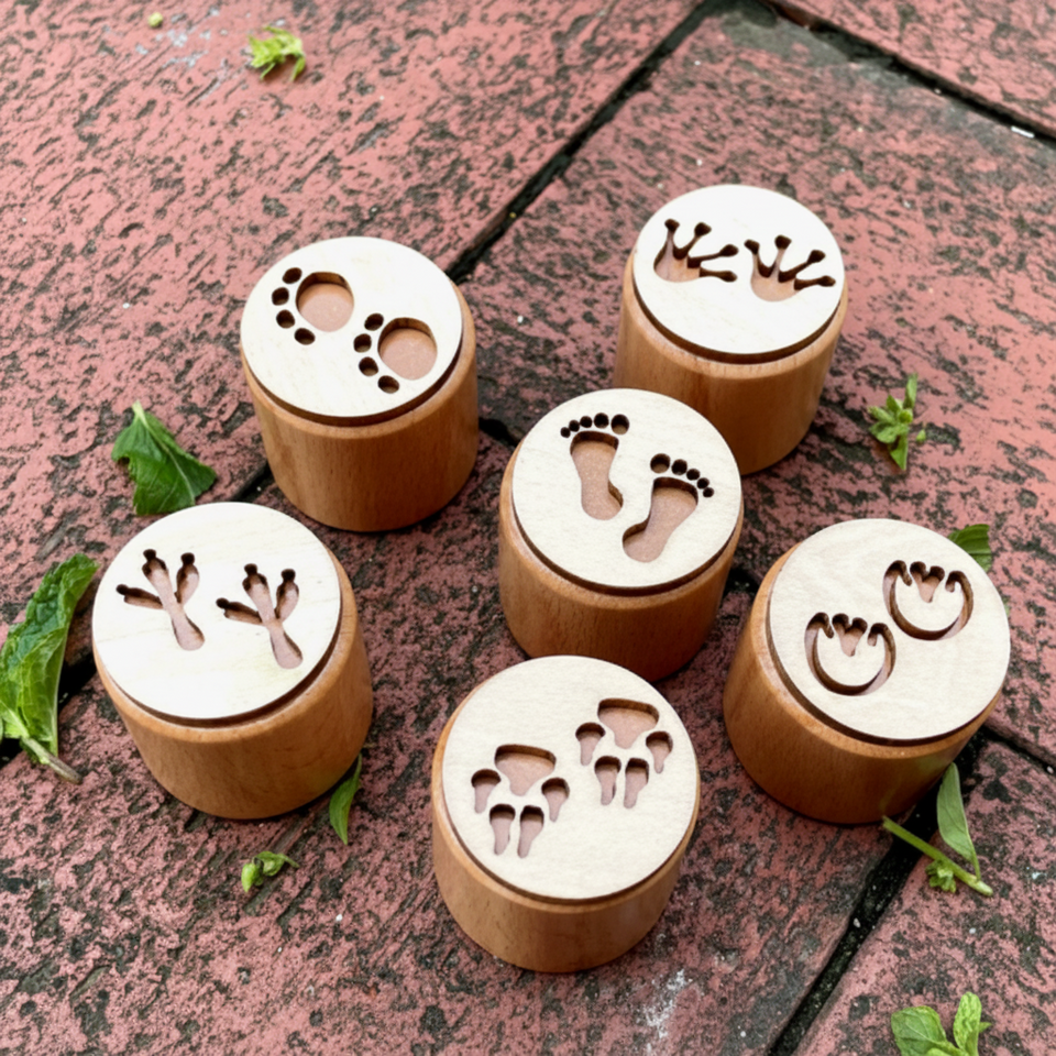 WoodStamp – Montessori & Creatief – 6 stuks Houten Kleistempels