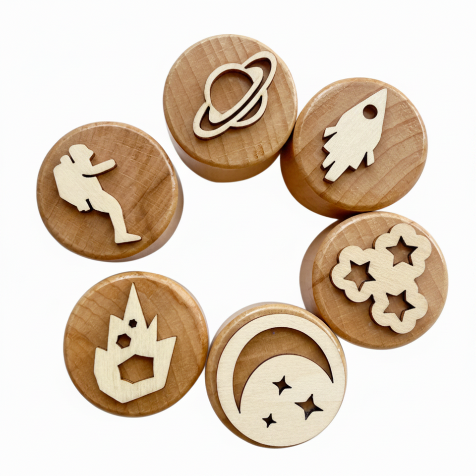 WoodStamp – Montessori & Creatief – 6 stuks Houten Kleistempels