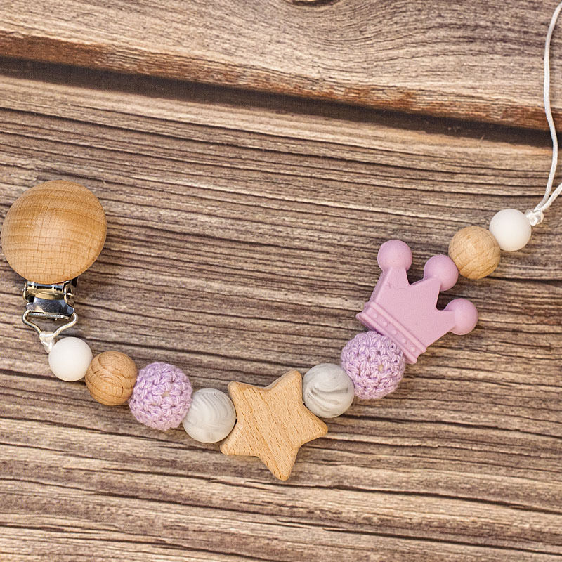 Baby Pacifier Holder – Met Naam – Gepersonaliseerde Houten & Siliconen Kralen