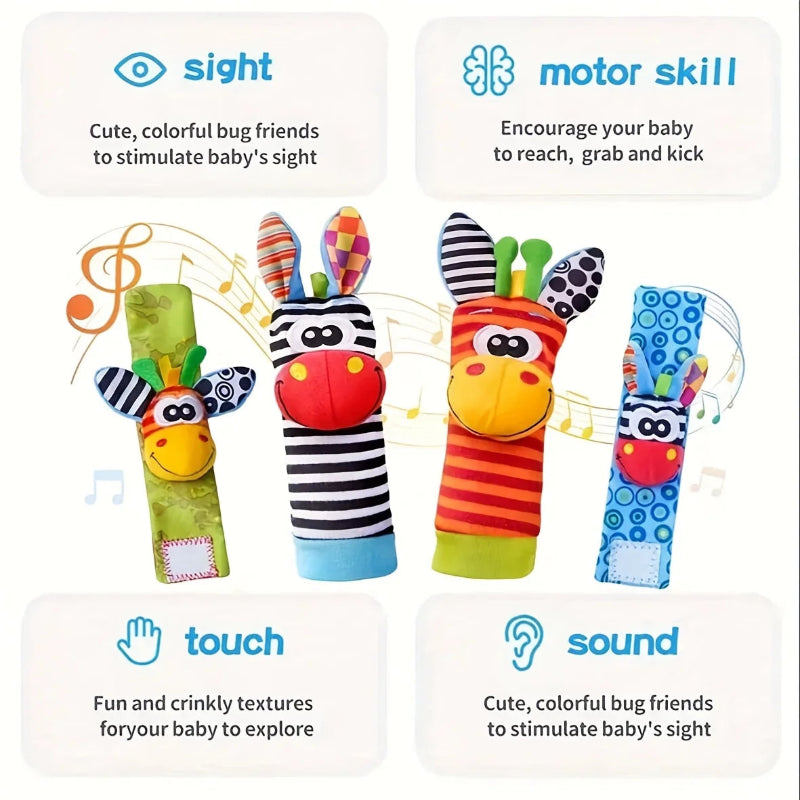 Wrist Rattle and Socks – Motoriek & Speels – Baby Rammelaars (Set van 4)