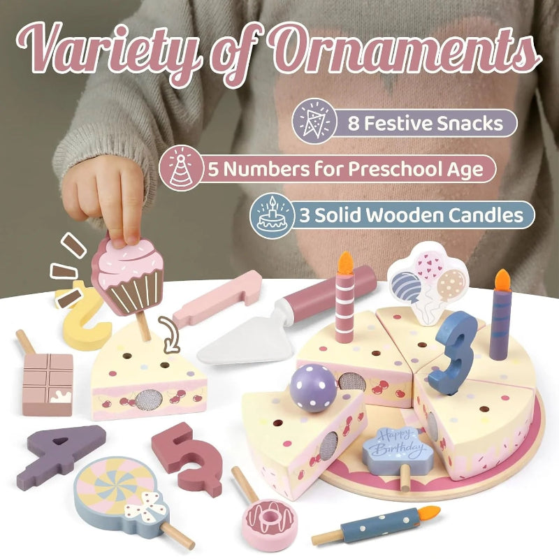 Wooden Cake Cutting Toy – Creatief & Rollenspel – Houten Verjaardagstaart