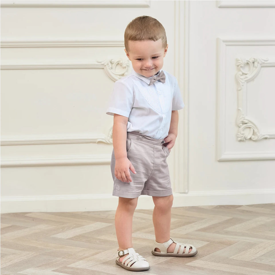 LittleDandy – Klassiek & Elegant – Katoenen Shorts met Bretels, Strikje & Overhemd