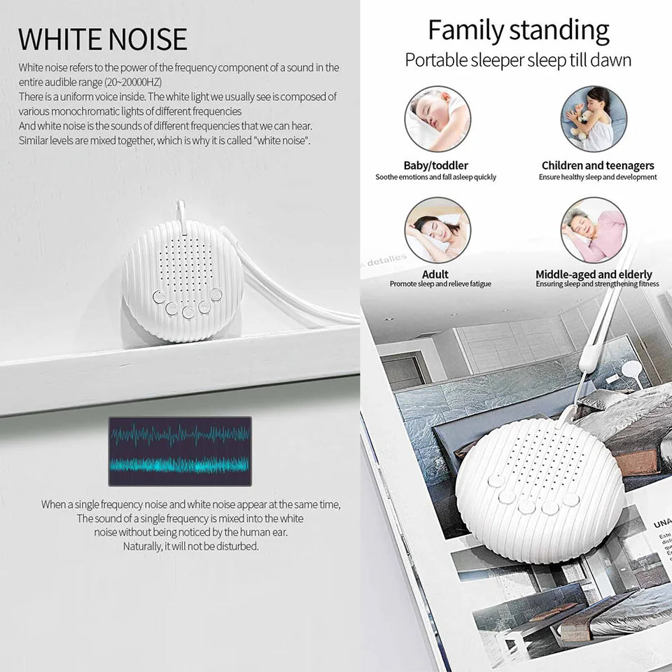 SleepEase – Rust & Reistijd – White Noise Geluidsmachine voor Baby's