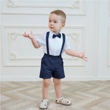 LittleDandy – Klassiek & Elegant – Katoenen Shorts met Bretels, Strikje & Overhemd