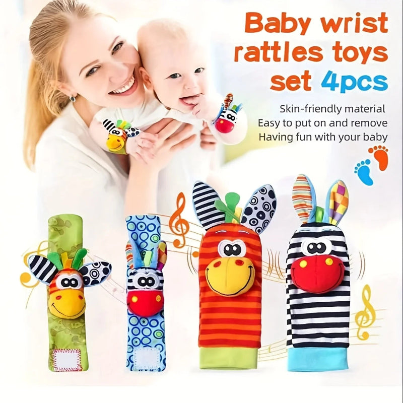 Wrist Rattle and Socks – Motoriek & Speels – Baby Rammelaars (Set van 4)