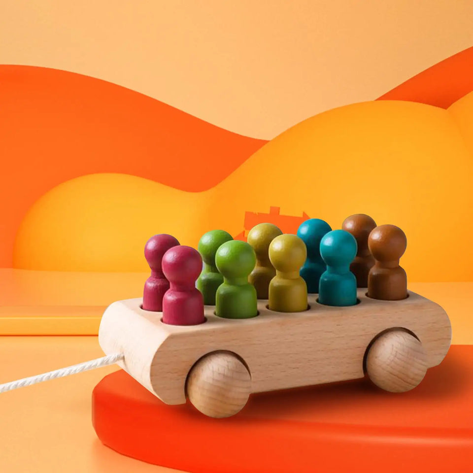 Pop & Roll – Motoriek & Fantasie – Houten Poppen Auto Set