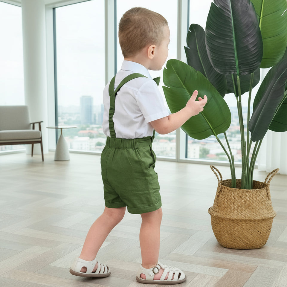 LittleDandy – Klassiek & Elegant – Katoenen Shorts met Bretels, Strikje & Overhemd