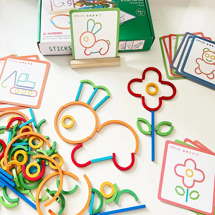 Sticks & Rings – Slim & Creatief – Houten Vormen Puzzel
