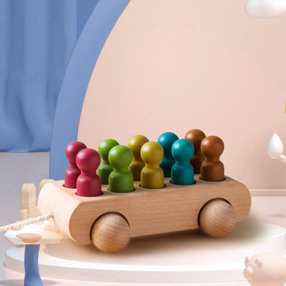 Pop & Roll – Motoriek & Fantasie – Houten Poppen Auto Set